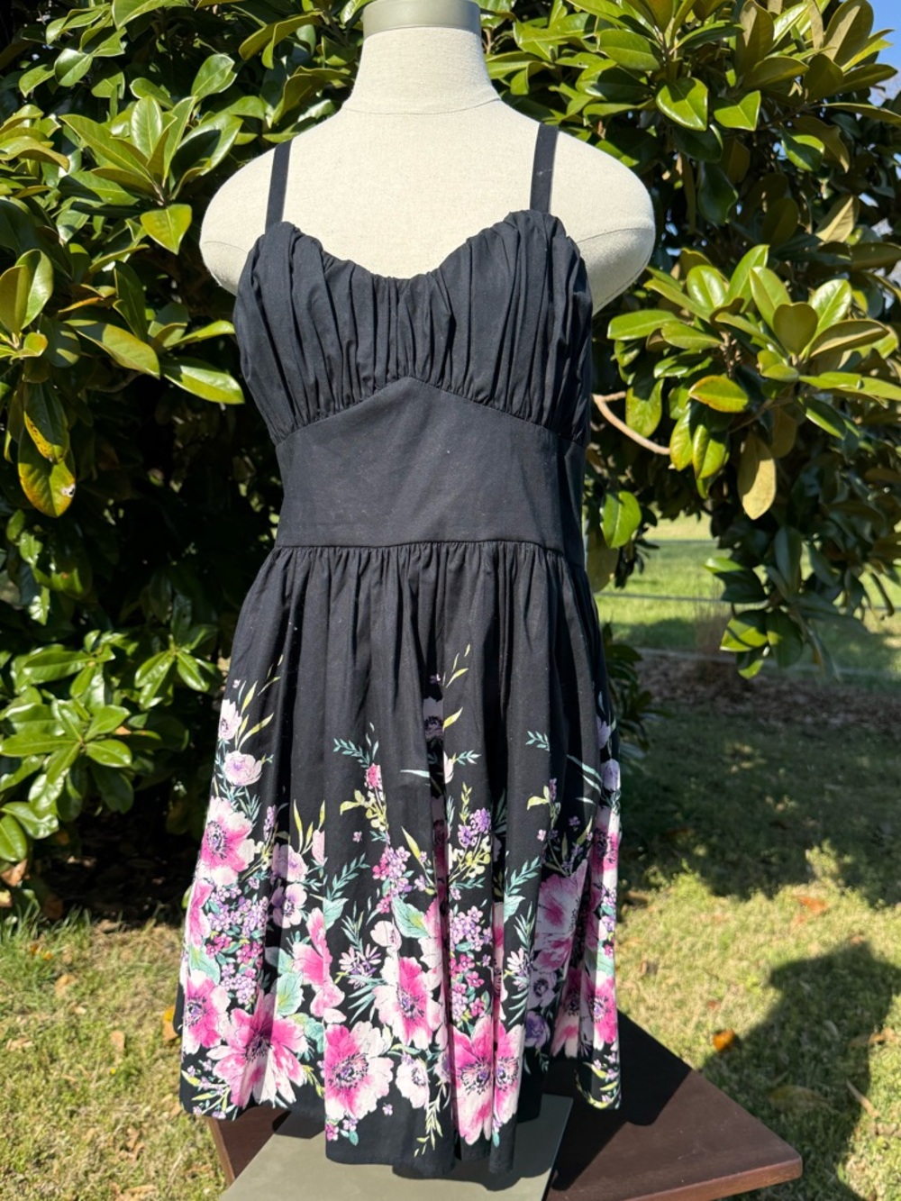 Francesca's Collections Black Sundress with Pink Floral Hem